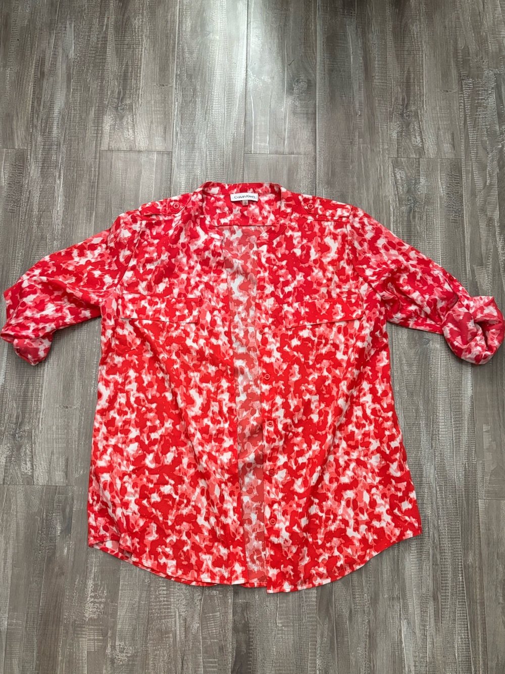 Calvin Klein Red Abstract Print Button-Up Shirt